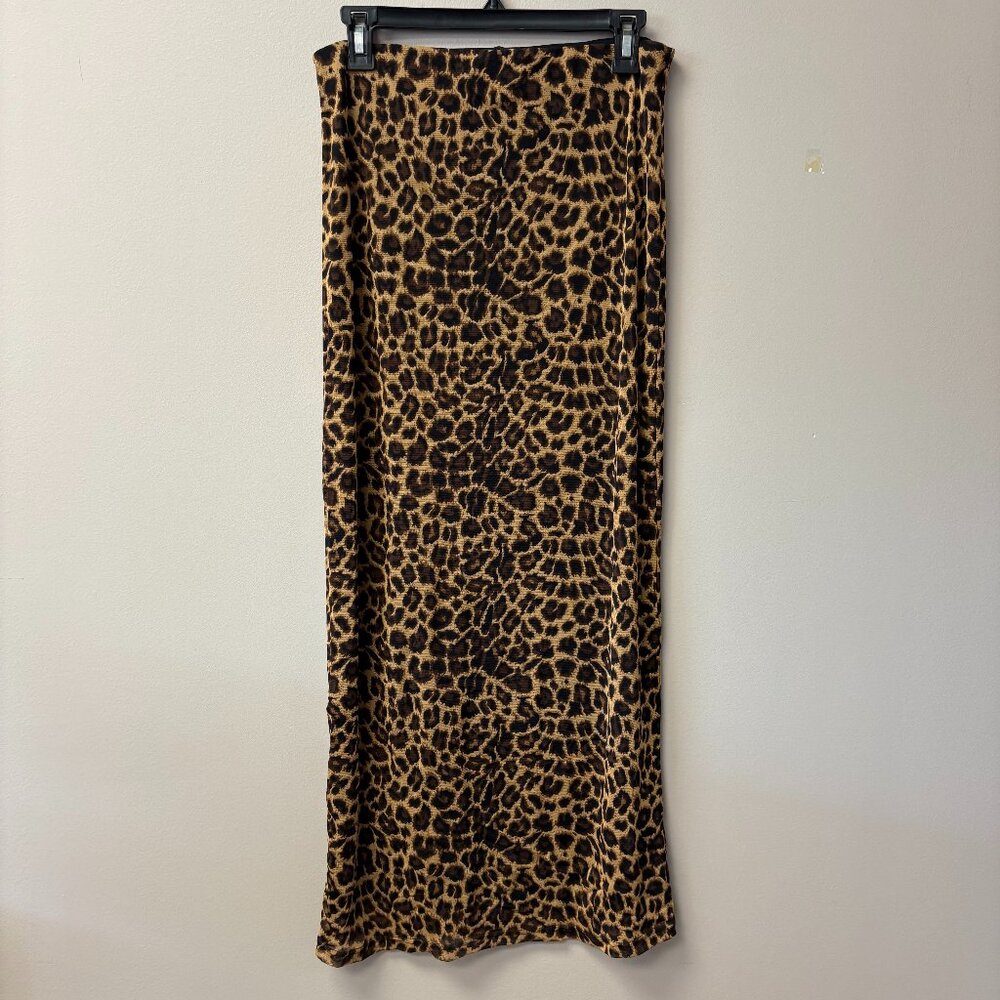 Mesh Leopard Print Midi Skirt - image 1